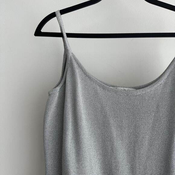 St John Evening Tank Top Womens Large Silver Metallic Knit Camisole Usa Made - Picture 2 of 9